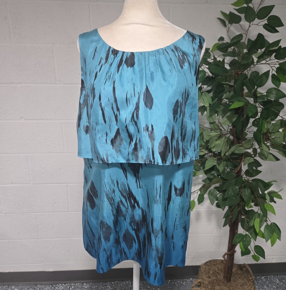 Cabi Serene Silk Ombre Sleeveless Layered Green Black Blouse Top Medium